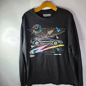 Back to the Future Shirt Mens XL Black Long Sleeve DeLorean Iridescent Graphic